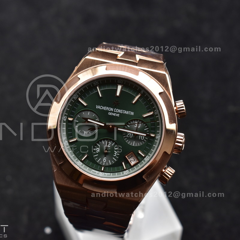 Overseas 5500V Chrono RG 8F 1:1 Best Edition Green Dial on RG Bracelet A5200